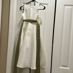 girls sash dress ivory and sage